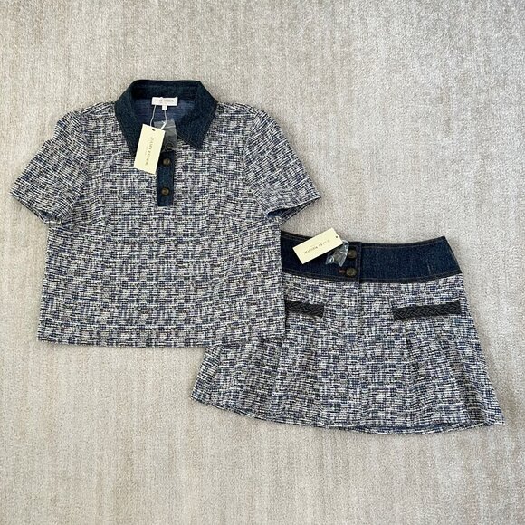 NWT Ramy Brook Blue Tweed Skirt Set Venice Top S Jessie Skort 4 - Picture 1 of 13